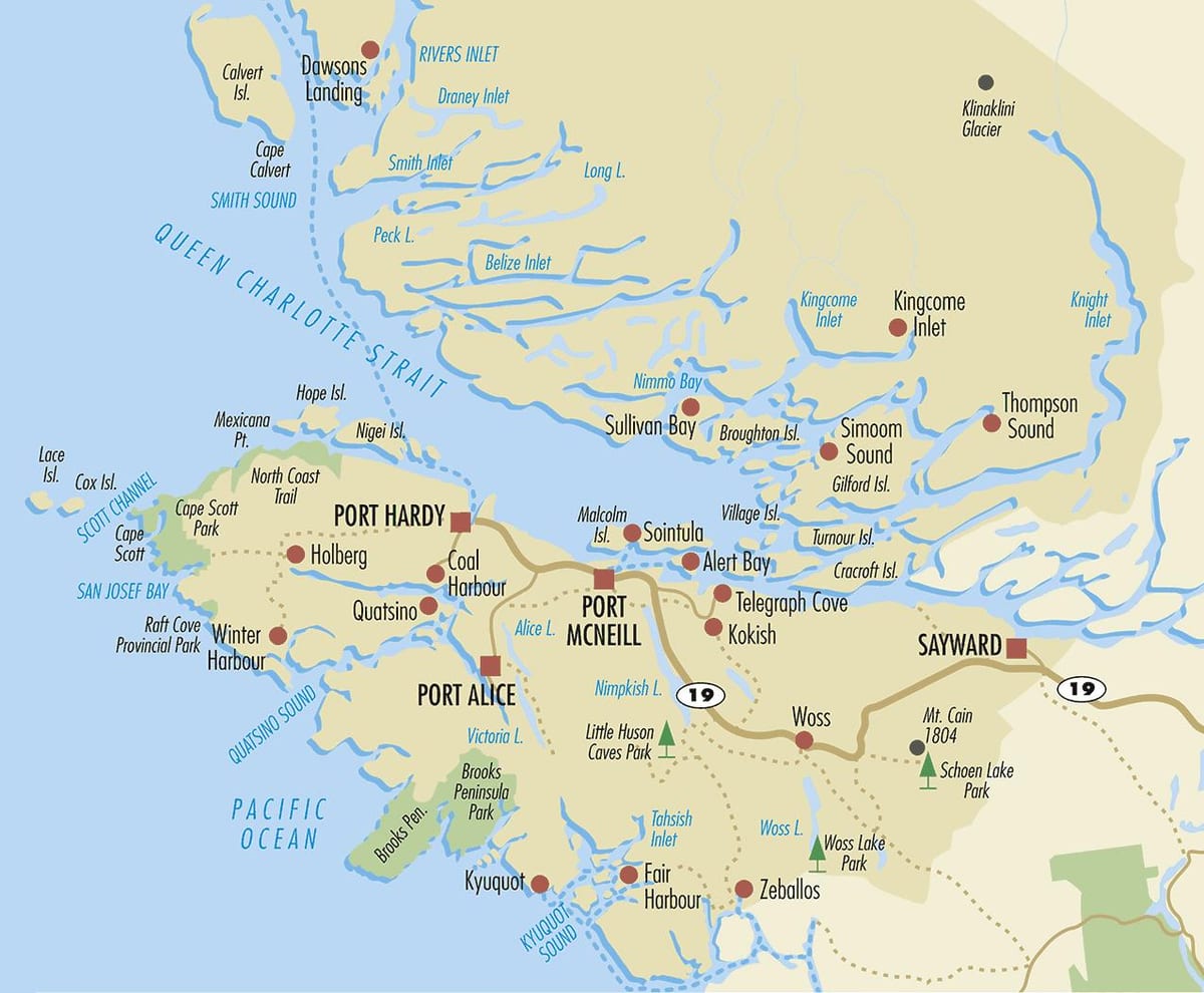 Xəritə ada Şimali Vancouver 