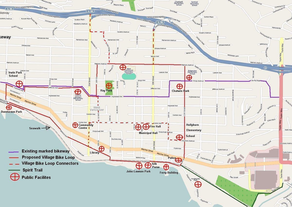Şimali Vancouver velosiped xəritə