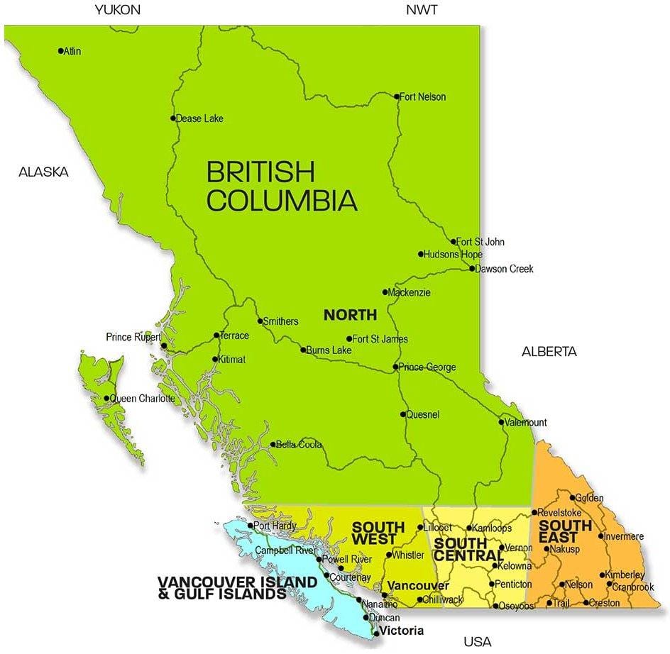 Kart regionların British Columbia