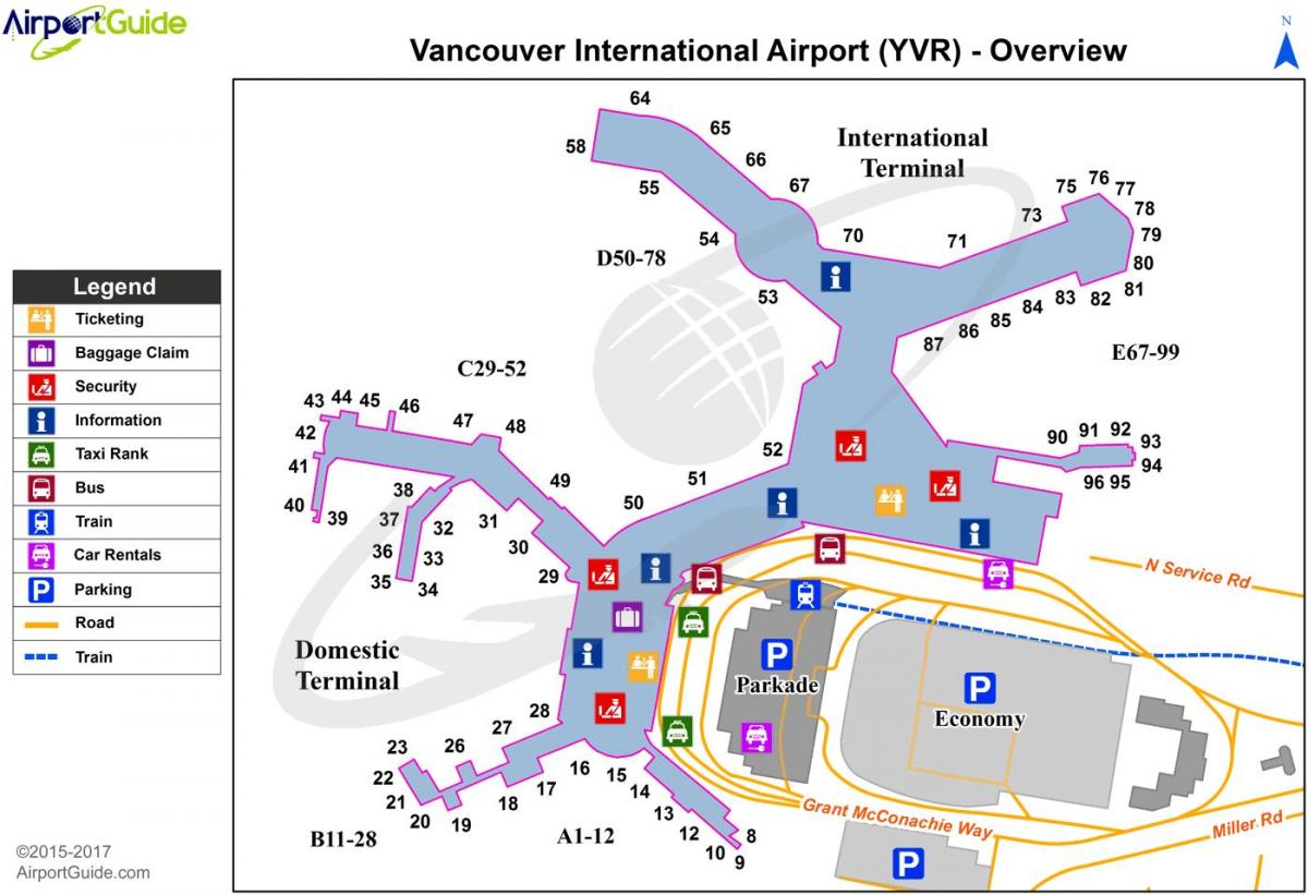 Vancouver gediş hava limanından xəritə