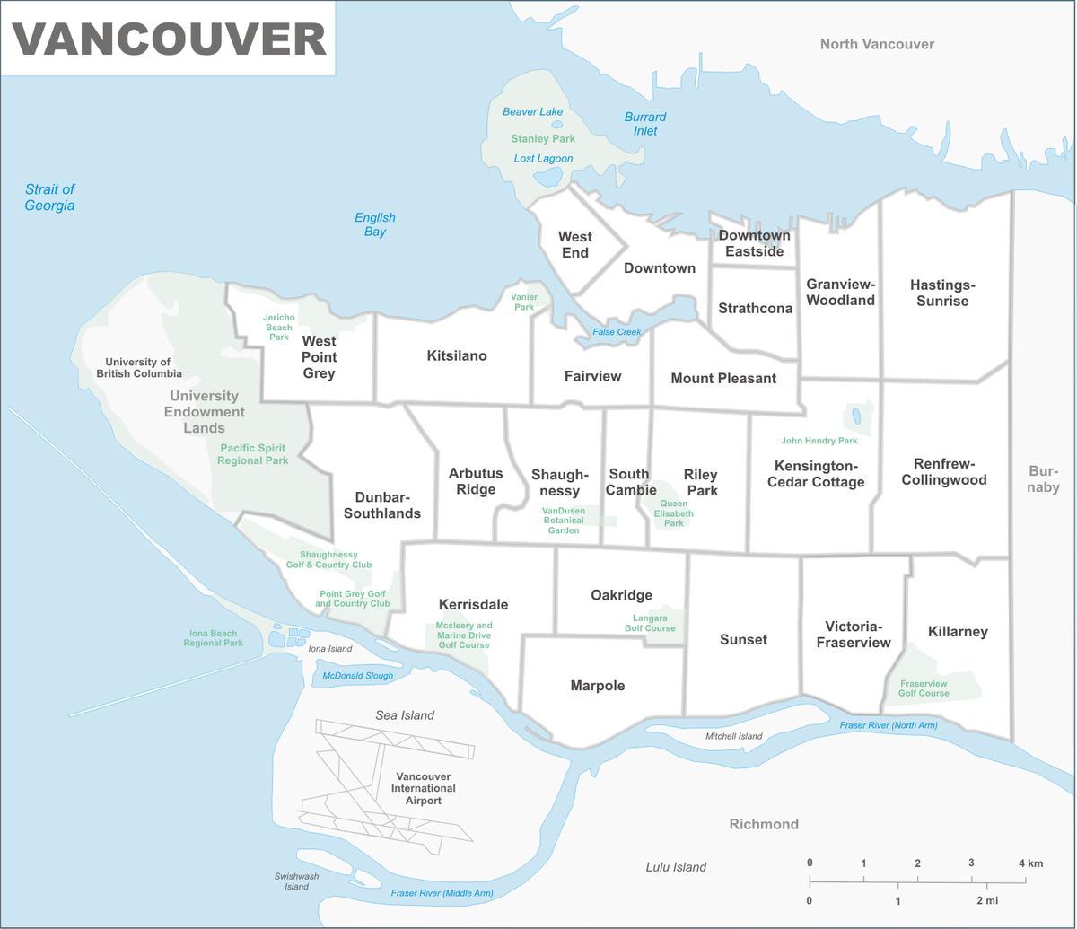 kart Vancouver və sahəsi