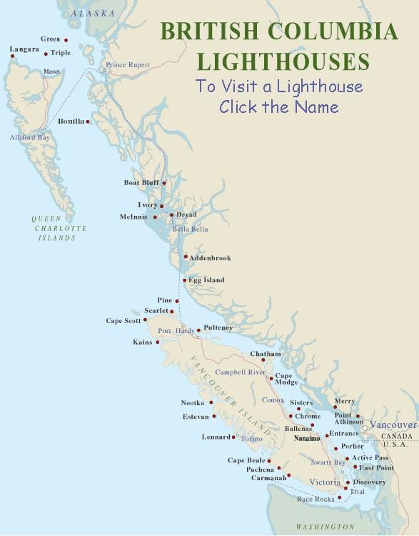 Xəritə ada Vancouver mayaklar
