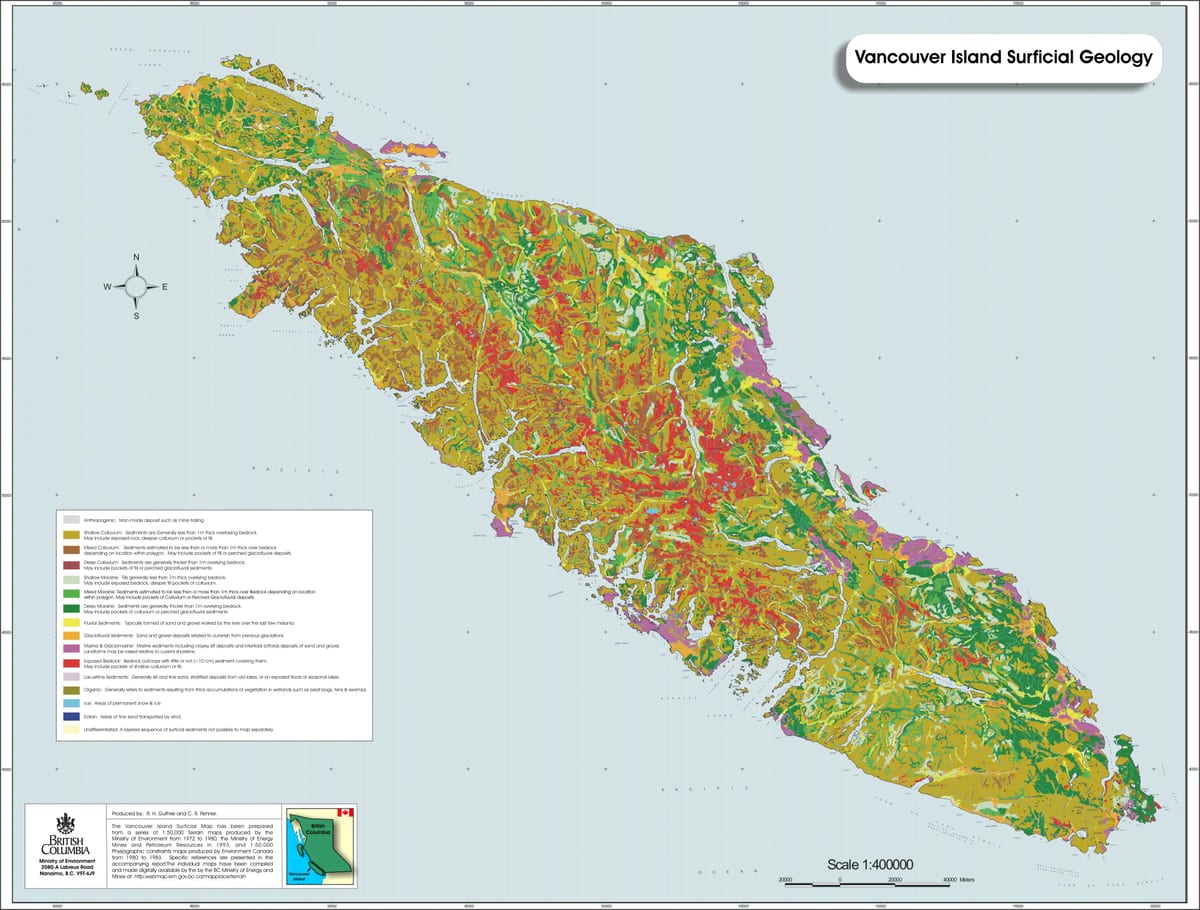Xəritə ada Vancouver geologiya