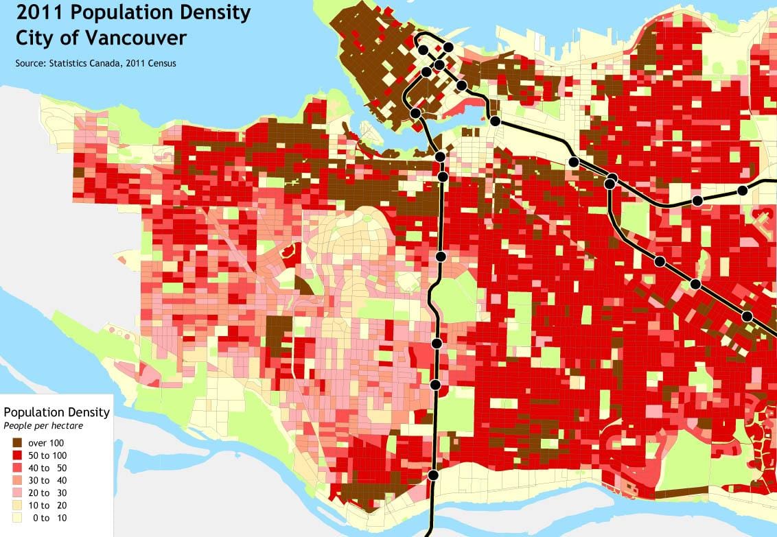 Xəritə ada Vancouver əhali sıxlığı 