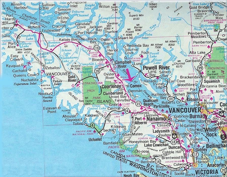 Xəritə ada Vancouver göllər