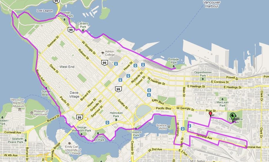 yaşadığım Vancouver velosiped xəritə