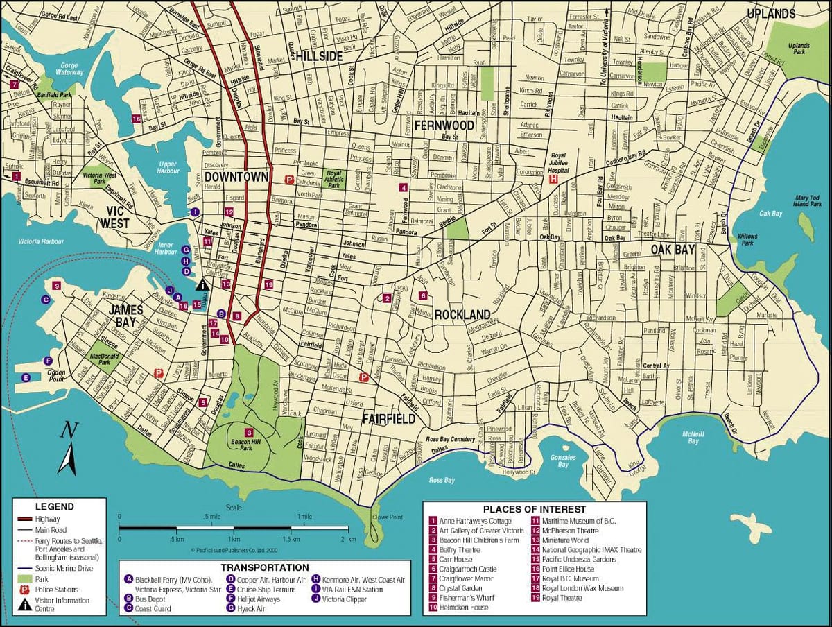Xəritə ada Vancouver yerləri