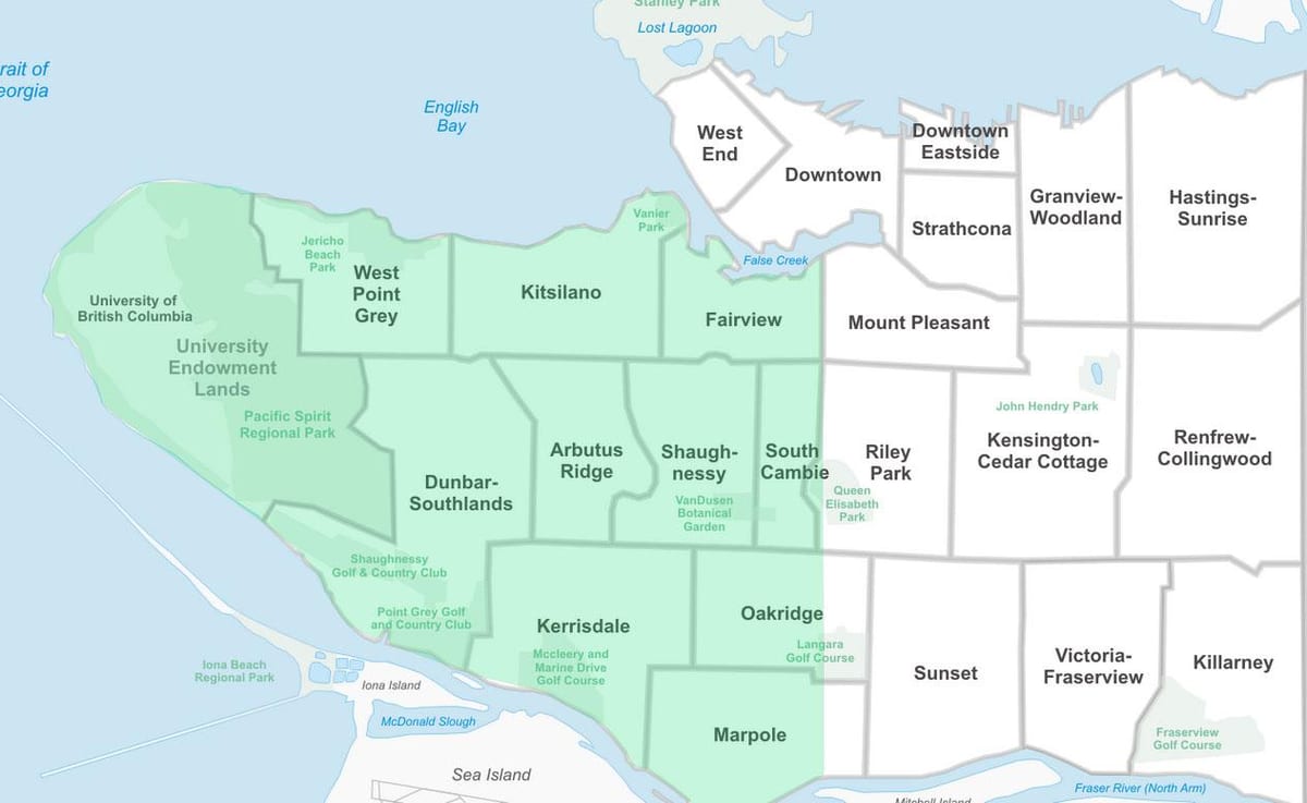 Qərb rayonunda Vancouver xəritə