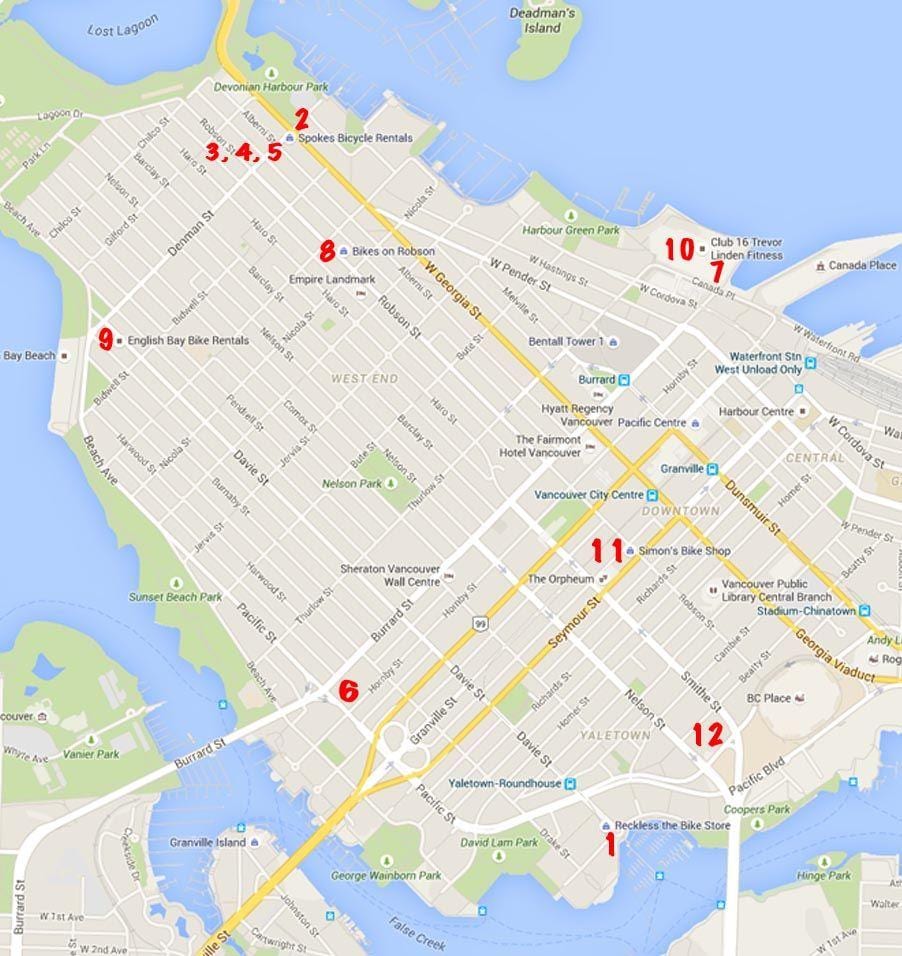 Vancouver velosiped xəritə