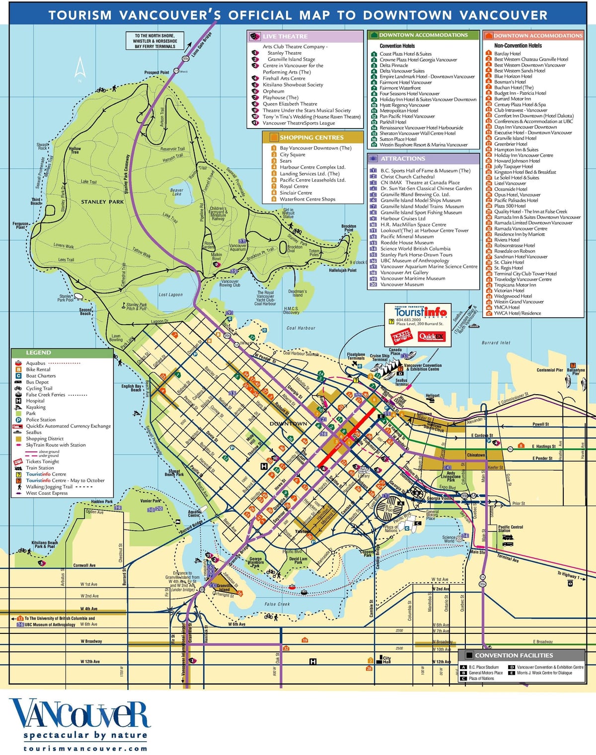 şəhərin mərkəzi Vancouver xəritəsi, görməli yerləri ilə