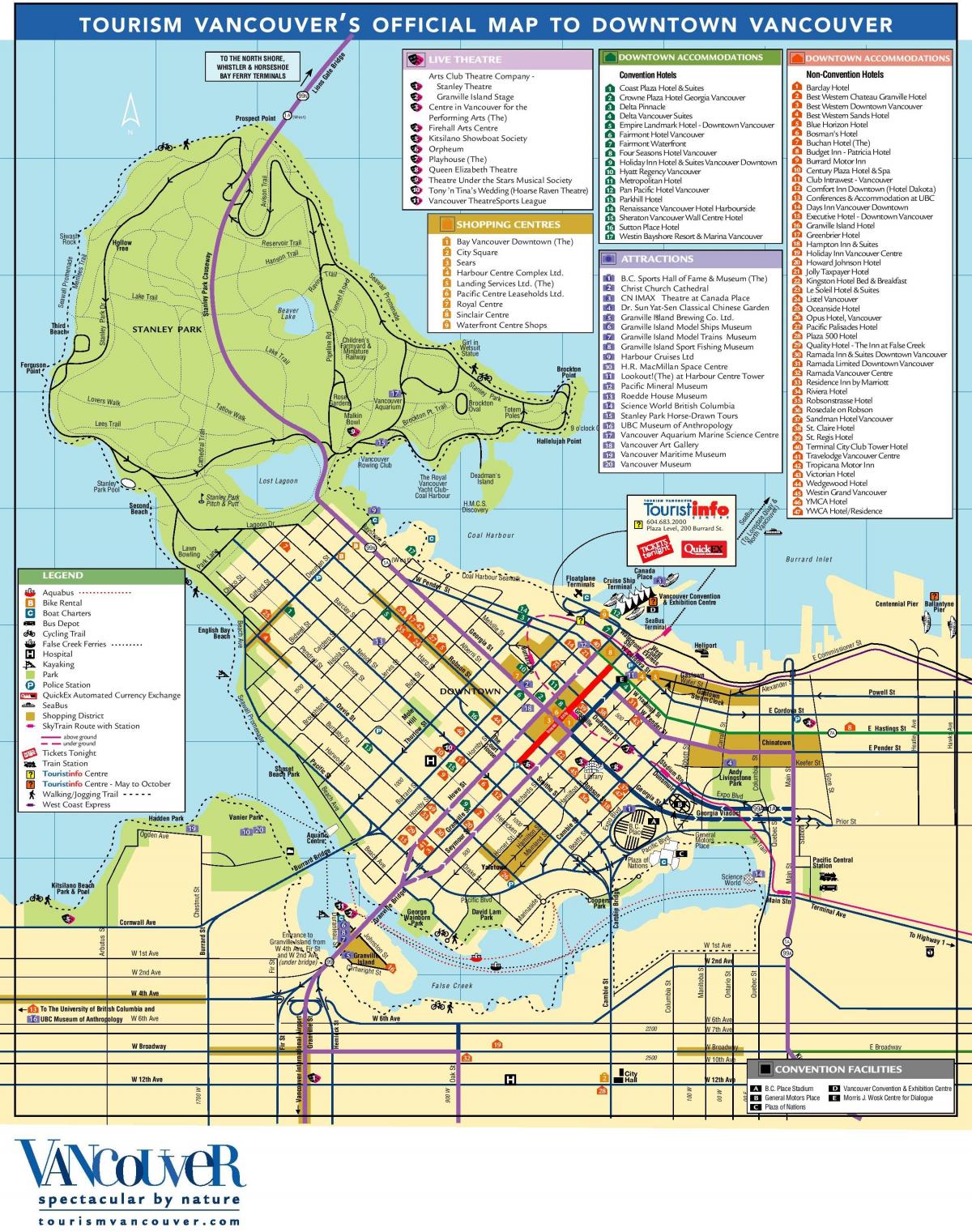 şəhərin mərkəzi Vancouver xəritəsi, görməli yerləri ilə
