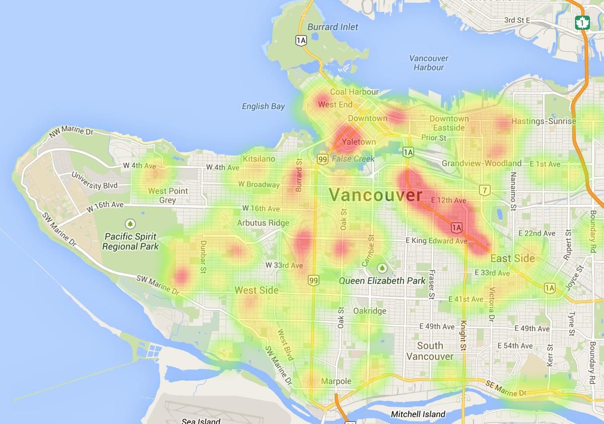 şəhərin xəritəsi Vancouver bc