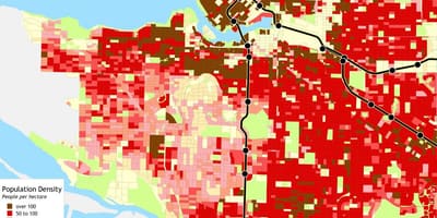Əhali sıxlığı Vancouver xəritə
