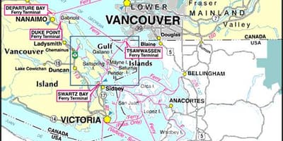 Vancouver ısland ferry marşrutları üzrə xəritə