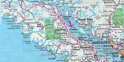 Xəritə ada Vancouver göllər