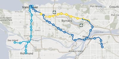Надземного marşrutları Vancouver xəritəsi 