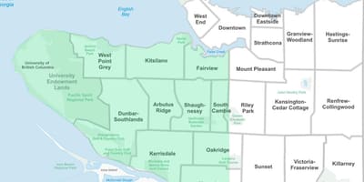 Qərb rayonunda Vancouver xəritə