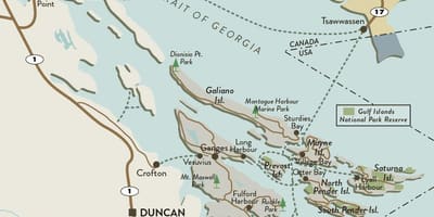 Xəritə ada Vancouver və adaları Галф 